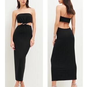 REFORMATION Amaia Cutout Silver Detail Strapless Black Maxi Dress Size XL